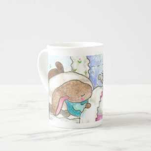 Bunny in bed met mok van insecten