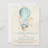 Bunny in Blauwgroen blauw heteluchtballon Baby sho Kaart (Voorkant)