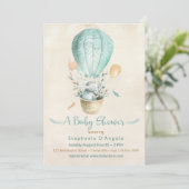 Bunny in Blauwgroen blauw heteluchtballon Baby sho Kaart (Staand voorkant)