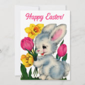 Bunny in Bloemen Gelukkig Pasen Custom Retro Feestdagenkaart (Voorkant)