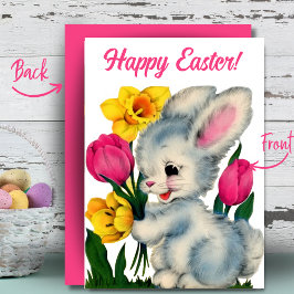 Bunny in Bloemen Gelukkig Pasen Custom Retro Feestdagenkaart
