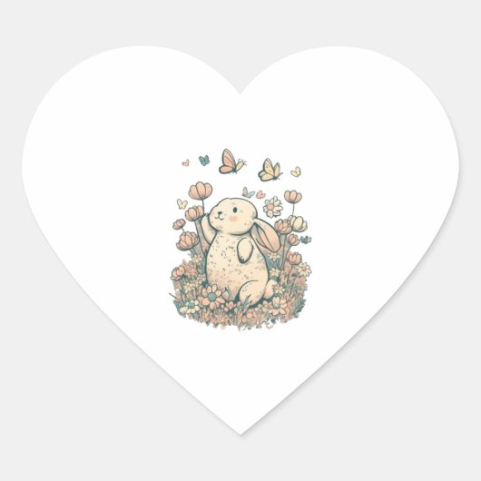 Bunny in Bloemen Hart Sticker (Voorkant)