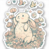 Bunny in Bloemen Sticker (Voorkant)