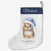 Bunny in Blue Santa's Pet gepersonaliseerd Kleine Kerstsok (Achterkant)