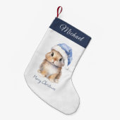 Bunny in Blue Santa's Pet gepersonaliseerd Kleine Kerstsok (Voorkant (Hangend))