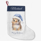 Bunny in Blue Santa's Pet gepersonaliseerd Kleine Kerstsok (Voorkant)