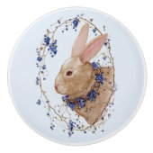 Bunny in Blueberry Wreath Round Ceramic Knob. Keramische Knop (Voorkant)