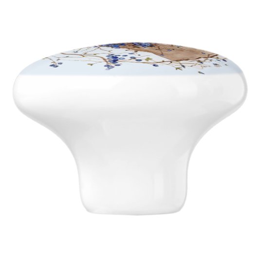 Bunny in Blueberry Wreath Round Ceramic Knob. Keramische Knop (Zijkant)