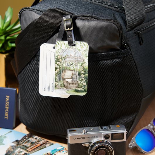 Bunny in Chest Green Leaves Floral Bagagelabel (Voorkant & Achterkant)