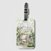 Bunny in Chest Green Leaves Floral Bagagelabel (Voorkant (verticaal))