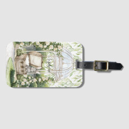 Bunny in Chest Green Leaves Floral Bagagelabel