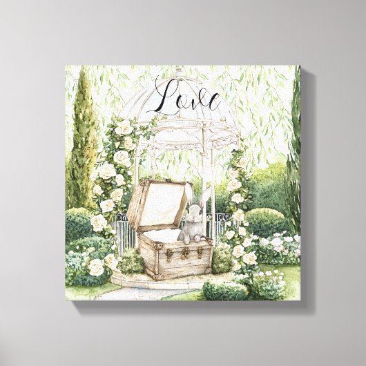 Bunny in Chest Green Leaves Floral Canvas Afdruk (Voorkant)