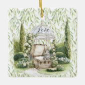 Bunny in Chest Green Leaves Floral Christmas Keramisch Ornament (Voorkant)