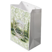 Bunny in Chest Green Leaves Floral Christmas Medium Cadeauzakje (Achterkant Gekanteld)