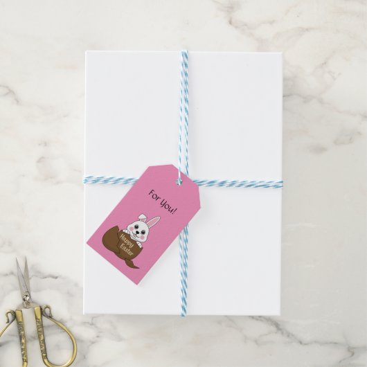 Bunny in Chocolade Ei Gelukkig Pasen | personalise Cadeaulabel (Met Touw)