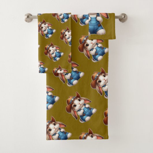 Bunny in Cowboy Outfit met Pet en Overalls Bad Handdoek (Insitu)
