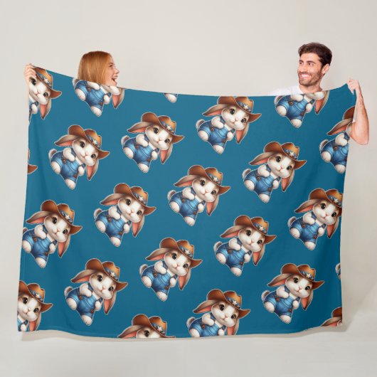 Bunny in Cowboy Outfit met Pet en Overalls Fleece Deken (In situ)