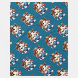 Bunny in Cowboy Outfit met Pet en Overalls Fleece Deken