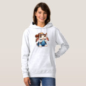 Bunny in Cowboy Outfit met Pet en Overalls Hoodie (Voorkant volledig)