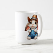 Bunny in Cowboy Outfit met Pet en Overalls Koffiemok (Voorkant rechts)