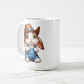 Bunny in Cowboy Outfit met Pet en Overalls Koffiemok (Voorkant links)
