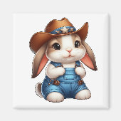Bunny in Cowboy Outfit met Pet en Overalls Magneet (Voorkant)