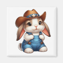Bunny in Cowboy Outfit met Pet en Overalls Magneet