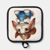 Bunny in Cowboy Outfit met Pet en Overalls Pannenlap (Voorkant)