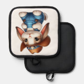 Bunny in Cowboy Outfit met Pet en Overalls Pannenlap (Voorkant / Achterkant)