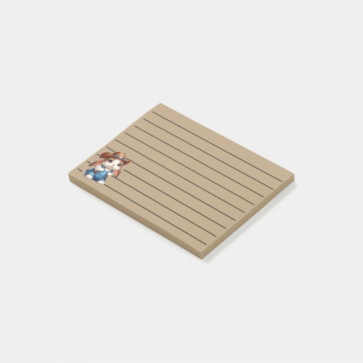 Bunny in Cowboy Outfit met Pet en Overalls Post-it® Notes (Schuin)