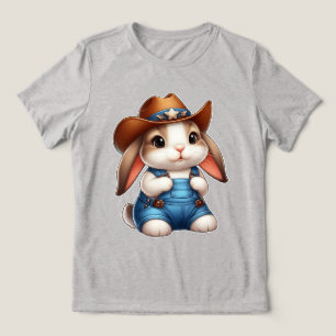 Bunny in Cowboy Outfit met Pet en Overalls Tri-Blend Shirt