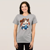Bunny in Cowboy Outfit met Pet en Overalls Tri-Blend Shirt (Voorkant volledig)