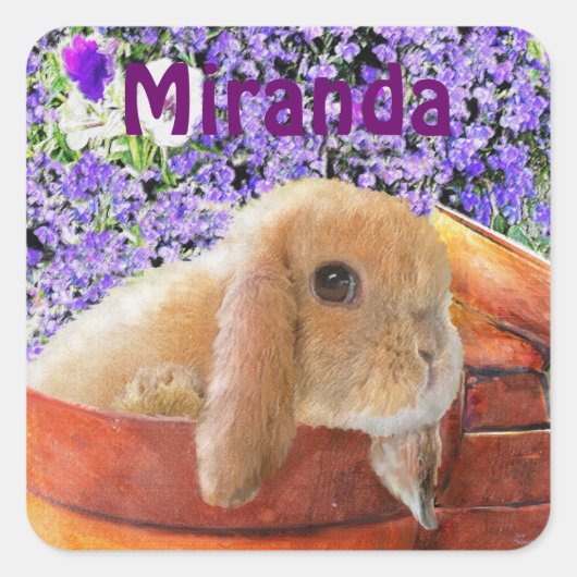 Bunny in de bloempotten Personaliseerbare sticker (Voorkant)