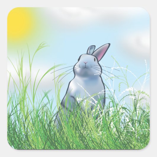 Bunny in de gras vierkante sticker (Voorkant)