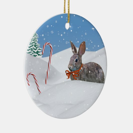 Bunny in de Sneeuwkerstversiering Keramisch Ornament (Rechts)