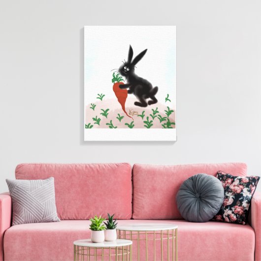 Bunny in de tuin gestrekt canvas afdruk (Insitu (Woonkamer))