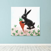 Bunny in de tuin gestrekt canvas afdruk (Insitu (Houten vloer))
