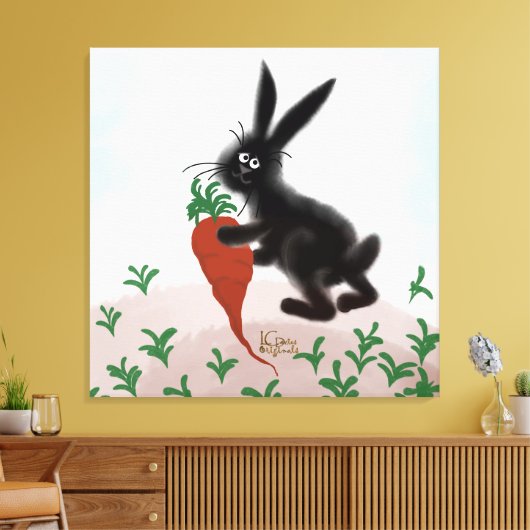 Bunny in de tuin gestrekt canvas afdruk (Insitu (Woonkamer))