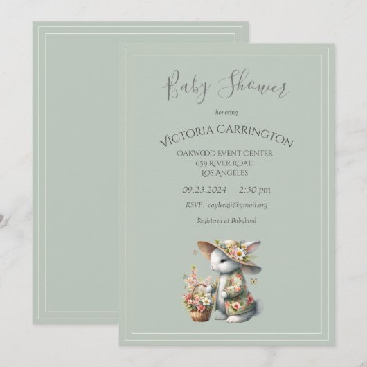 Bunny in een Bonnet Floral Girl Baby shower Kaart (Voorkant / Achterkant)