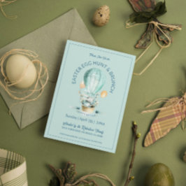 Bunny in een Hot Ballon mandje met paasbloemen Kaart