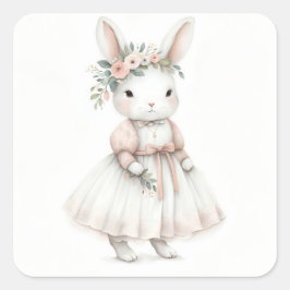 Bunny in een jurk vierkante sticker