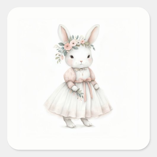 Bunny in een jurk vierkante sticker (Voorkant)