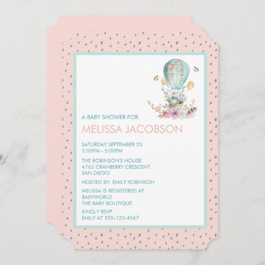 Bunny in een luchtballon Baby shower Kaart (Voorkant / Achterkant)
