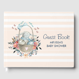  Bunny in een mand met  Flowers Gastenboek