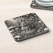 Bunny in een paddenstoelentuin bier onderzetter (Linkerzijde)