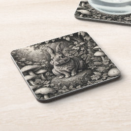 Bunny in een paddenstoelentuin bier onderzetter