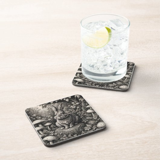 Bunny in een paddenstoelentuin bier onderzetter (Rechterzijde)