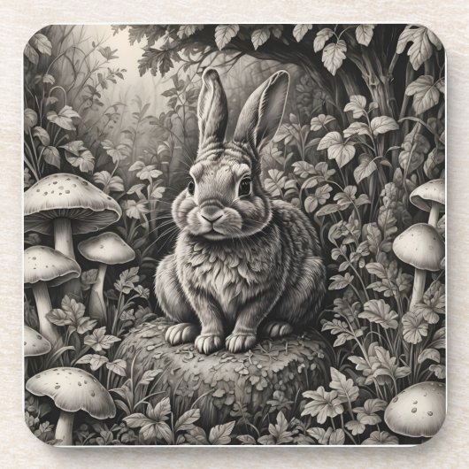 Bunny in een paddenstoelentuin bier onderzetter (Voorkant)