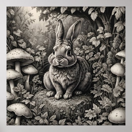 Bunny in een paddenstoelentuin poster (Voorkant)