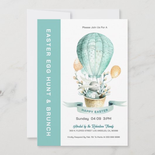 Bunny in een warme ballon-eig-shunt & Brunch nodig Kaart (Voorkant)